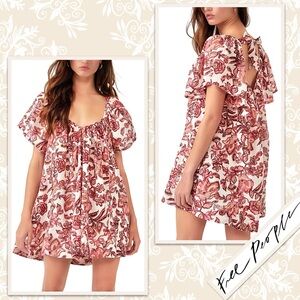 Free People Kauai Getaway Floral Printed Tunic Ivory Combo (Pink Burgundy Cream)